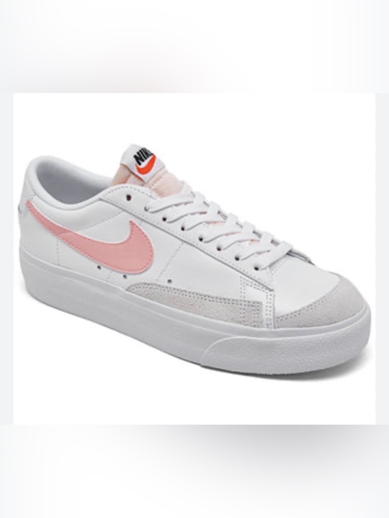Nike Shoes - Nike Women's Blazer Low Platform Low-Top Sneaker in White with Pink Swoosh - 6.5
